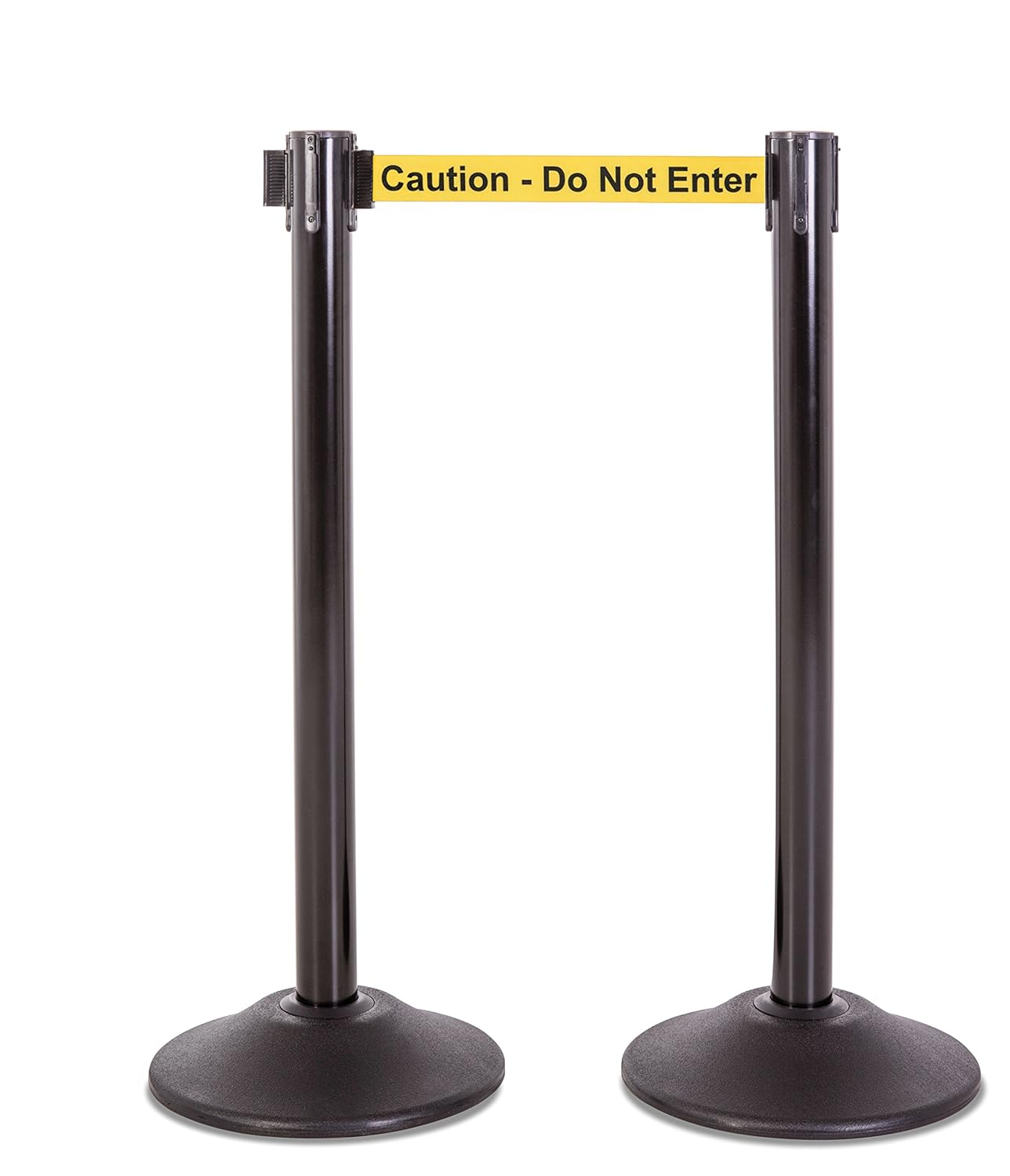 US Weight Black Heavy Duty Premium Steel Stanchion with Black 7.5-Foot Retractable Belt, 2 pack