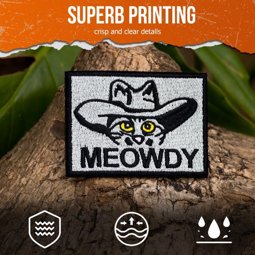 backtime Meowdy Embroidered Patch, Tactical Military Morale Patch with Hook Fastener Backing, Funny Applique Humor Patch for Backpacks, Bag, Uniforms, Jeans, Jackets, Vests, Hats, Helmet