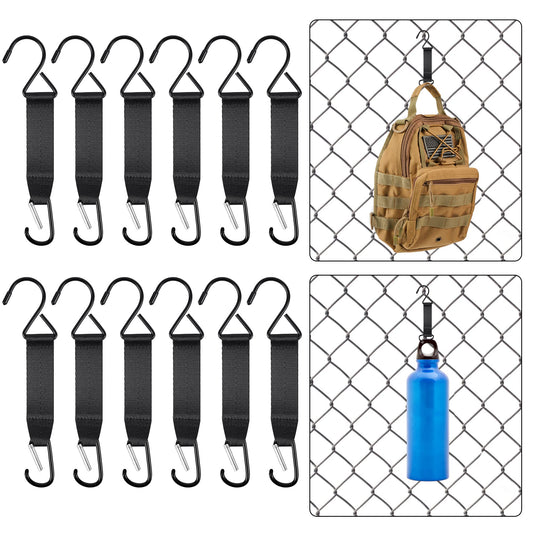 Bylion 12-Piece Fence Hooks - Multifunctional Metal Hooks with Nylon Safety Buckles for Outdoor Sports & Camping