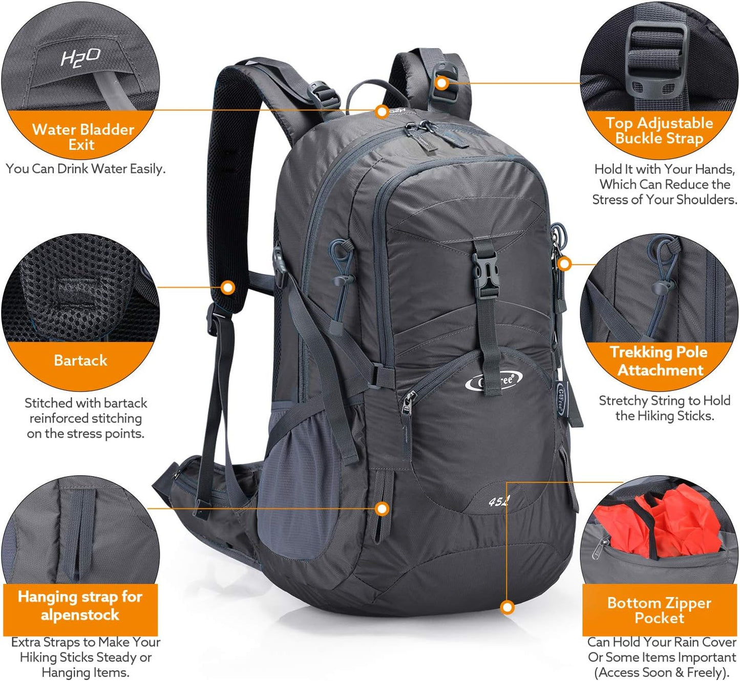 G4Free Hiking Backapck, Dark Grey, One Size