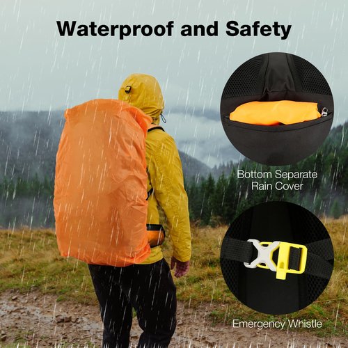 Outplea 60L Waterproof Backpacking Hiking Backpack with Rain Cover for Women, Large Camping Backpack, Orange