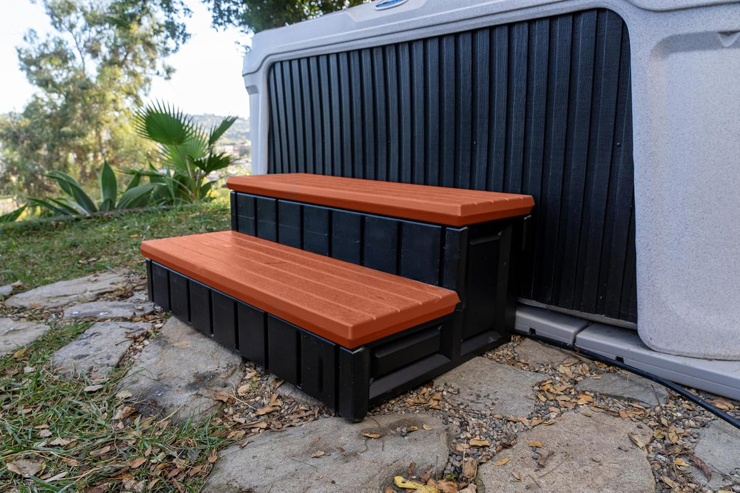 Confer Plastics Two Tier 36" Wide Deluxe Hot Tub Step. Non-Skid Spa Steps, Easy Installation, Sturdy, Long Lasting Upgrade to Your Space. Proudly Made in USA. - Espresso