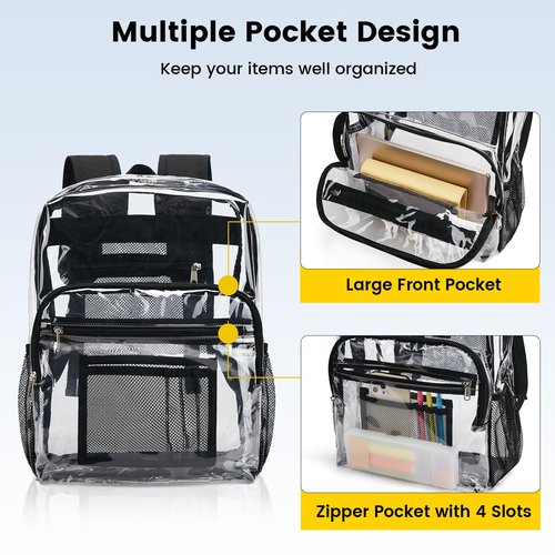 Vorspack Clear Backpack Heavy Duty - Clear Bookbag Large See Through Backpack Plastic Transparent Backpacks for College Work Travel - Black(2 Pack)