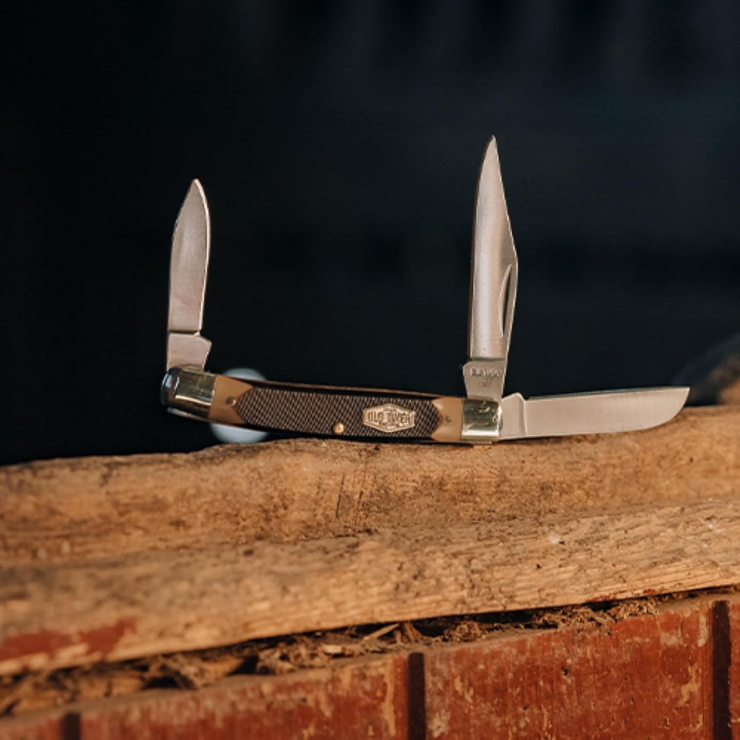 Old Timer 34OT Middleman 5.7in S.S. Traditional Folding Knife with 2.4in Clip Point Blade and Sawcut Handle for Outdoor, Hunting, Camping and EDC,Brown