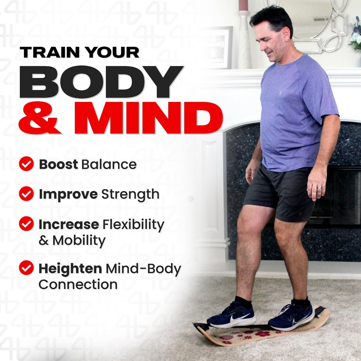 4Balancing Balance Trainer for Adults - Slackboard Standing Desk Balance Board and Home Workout Equipment, Balancing Trainer for Yoga, Strength, Coordination, Concentration - Flowers with Stems