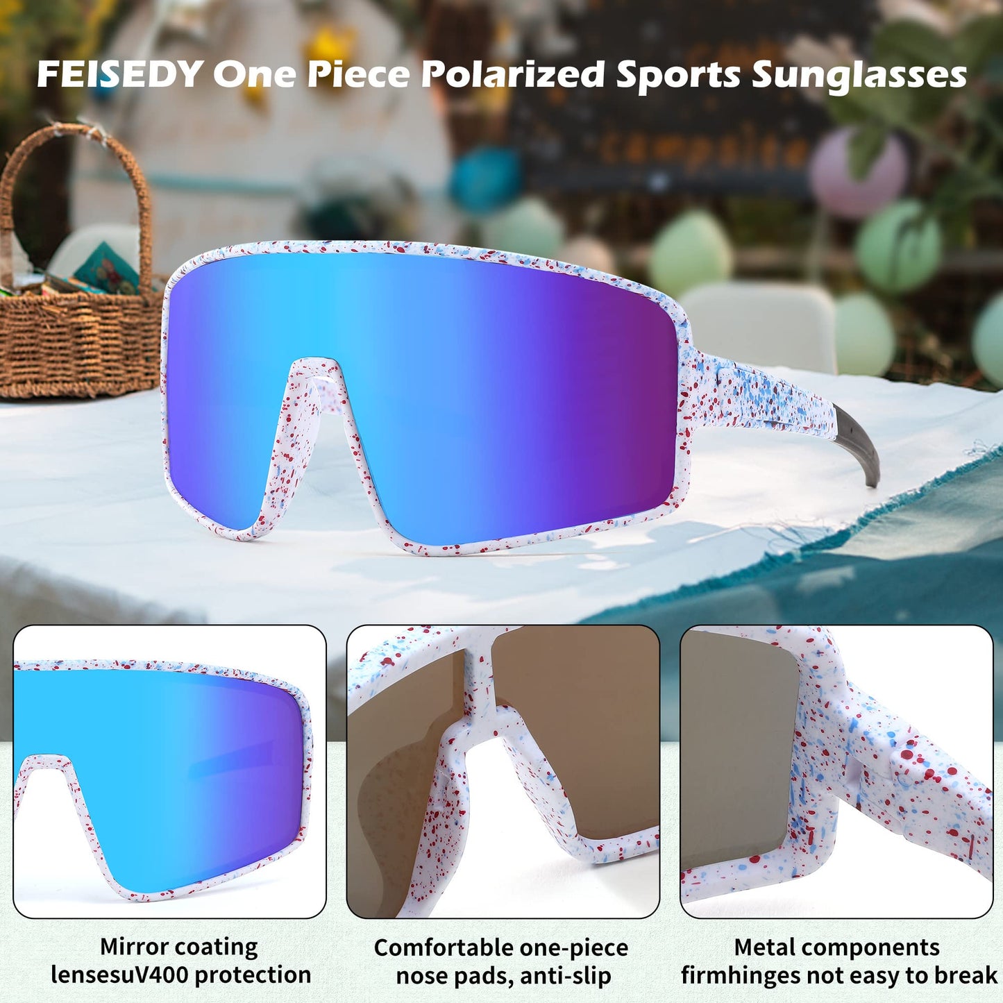 FEISEDY Sports Sunglasses, Polarized Oversized Shield for Women Men Youth, Baseball Cycling Running Outdoor Visor B2988