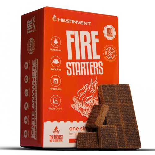 Heatinvent Fire Starter Squares 160 - Fire Starters for Campfires, Fireplace, Grill, BBQ, Wood Stove, Fire Pit, Chimney, Charcoal - All Weather Waterproof, Odorless Firestarters Indoor and Outdoor