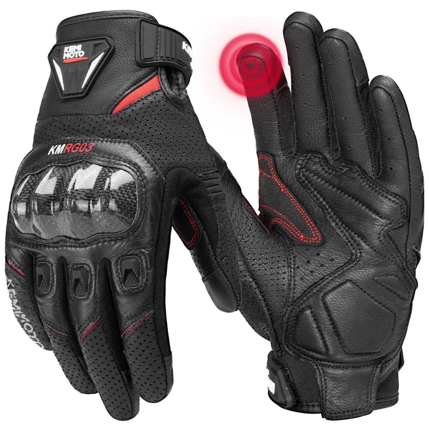 KEMIMOTO Sheepskin Leather Motorcycle Gloves for Men, Protective Motorcycle Gloves for Motocross Motorbike Dirt Bike Bicycle Racing ATV UTV