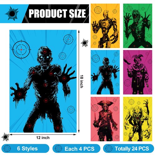 Motipuns 24 Pcs Monster Shooting Paper Targets 12 x 18 Inch Outdoor Practice Paper Fun Large Zombie Targets for Range for The Range Outdoor Practice, 6 Styles