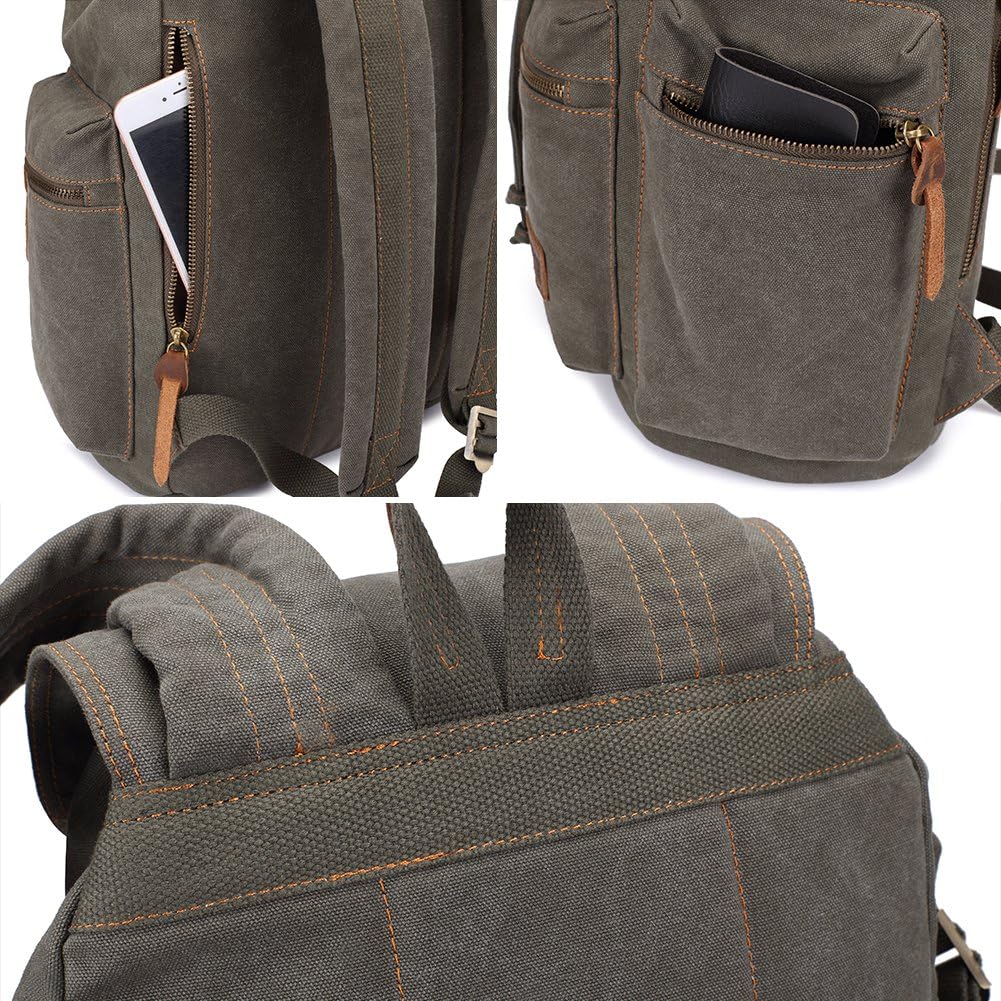 Vintage Leather Trim Backpack for Men & Women | Casual Travel Rucksack for Laptops