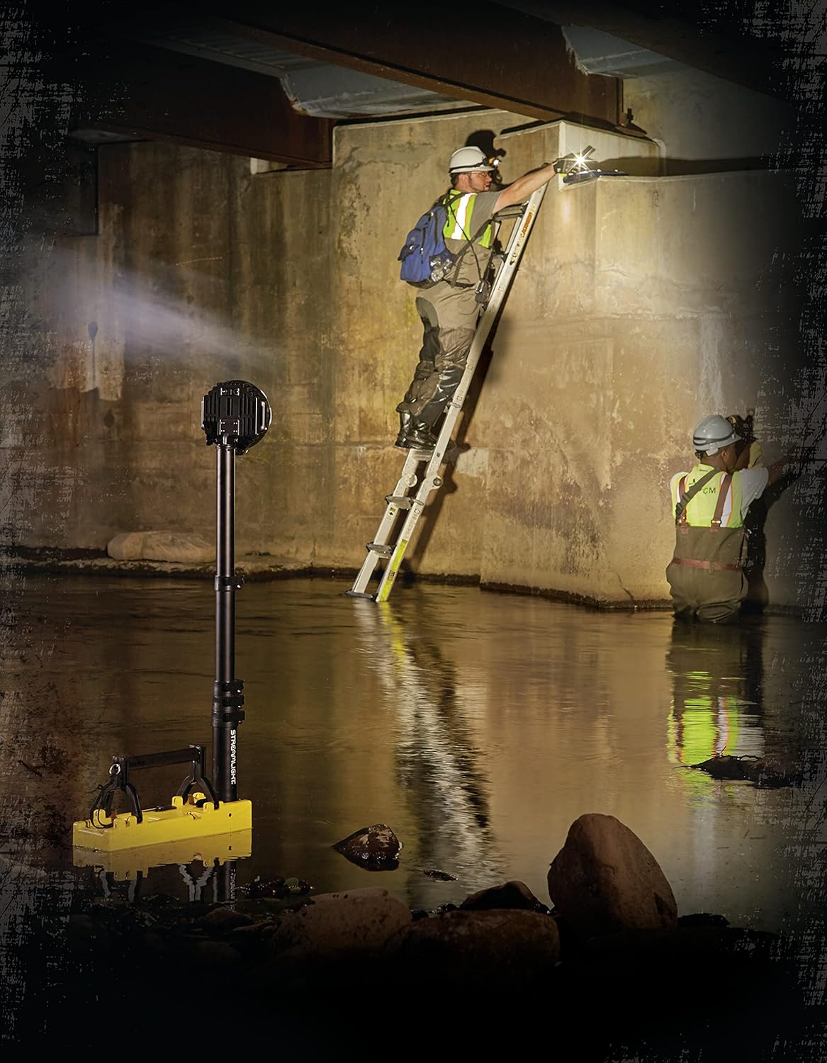 Streamlight 45670 Portable Scene Light 10,000-Lumen Portable and Collapsible Flood Light with Heavy-Duty Shoulder Strap, 120V AC Charger, 12V DC Cord and 6-Foot Extension Pole, Yellow