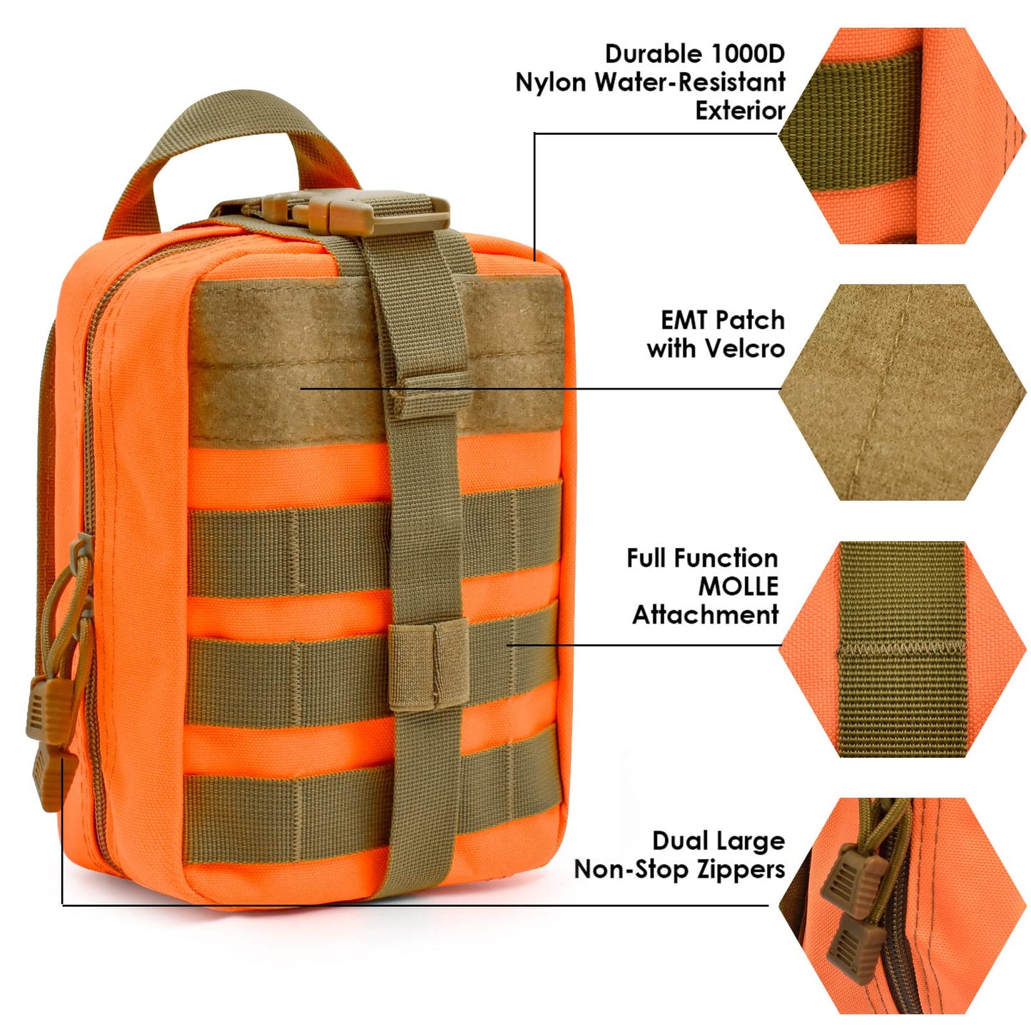 Gogoku First Aid Pouch 1000D Nylon Tactical Molle Tear Away Medical Pouch Empty Utility Pouch for Outdoor Activities Medical Supplies Camping Hiking Travel,Bag Only (Orange)