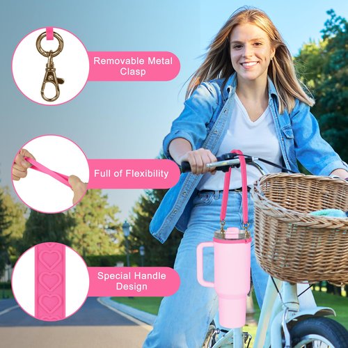 VIKIZUES Water Bottle Handle for Stanley, Soft Silicone Water Bottle Holder, Sling, Carrier with Strap, Fits Most 8-40oz Water Bottles, Compatible with Stanley Cup Accessories (Rose), Hot Pink