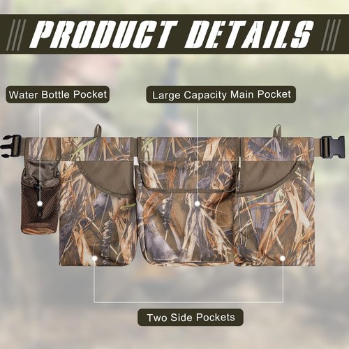 Huhumy 2 Pcs Adjustable Dove Belt with Shell Bags Breathable Dove Hunting Belt Shooting Game Bag with Water Bottle Carrier for Men Gear Field Accessories, 600d Oxford Cloth, 29 x 10.98 x 10 Inch