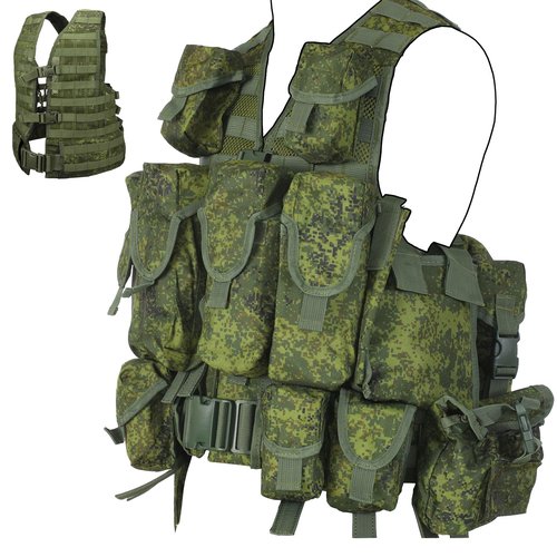 Cilbmua Replica Russia Tactical Vest,Molle Outdoor Vest with Detachable Pouches,EMR Green Camo Hunting Vest