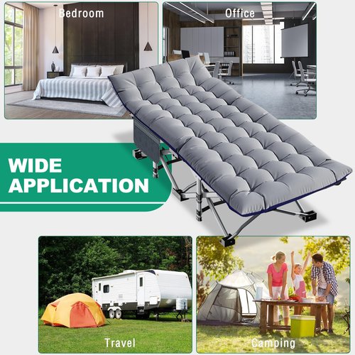 LILYPELLE Oversized XXL Folding Camping Cot, 78" L x 32" W x 18" H Heavy Duty Sleeping Cots with Carry Bag, Double Layer Oxford Portable Travel Camp Cots for Home, Office Nap and Outdoor Beach