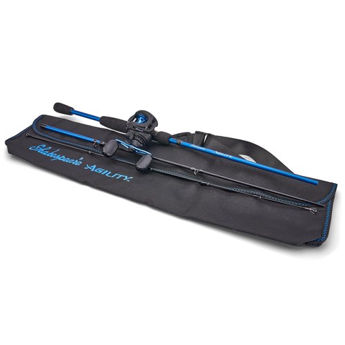 Shakespeare Agility Travel Low Profile Baitcast Reel and 6'6" Fishing Rod Combo, Right Handle Position, 90mm Handle with Large Knobs for Extreme Torque, Multi-Disk Drag System
