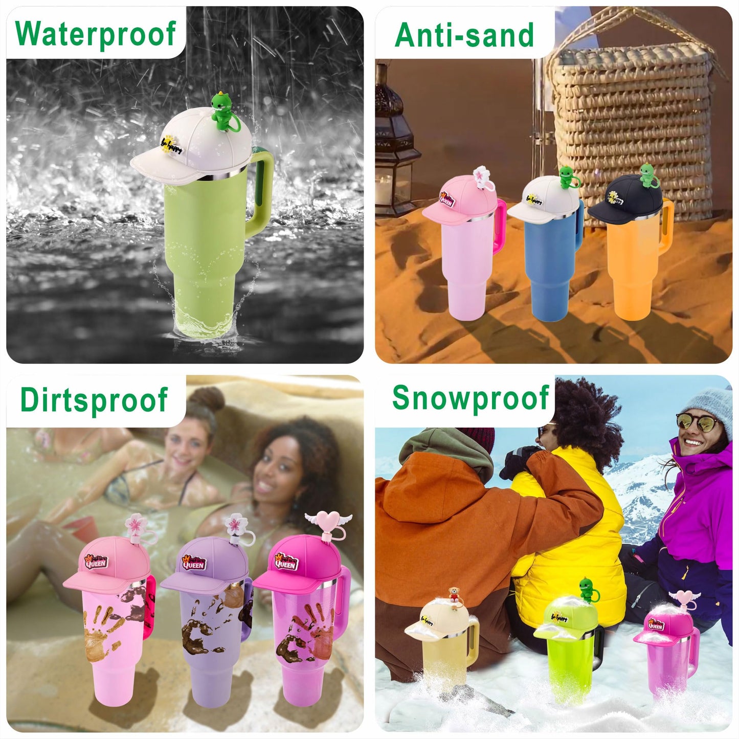 Anti-dust Silicone Hat for Stanley Cup 40oz, Compatible with Stanley Cup with Straw Cover and Two Charms, Black