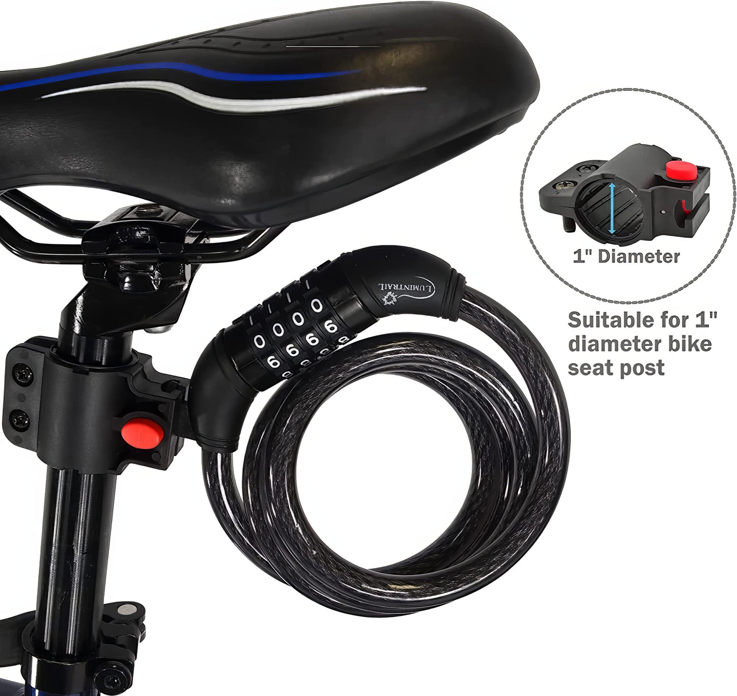 Lumintrail Combination Bike Lock Cable for Bike Accessories - 4ft Bike Locks Heavy Duty Anti Theft with Combinations - Bike Cable Lock Combination with Mounting Bracket (1 Pack, Matte Black)