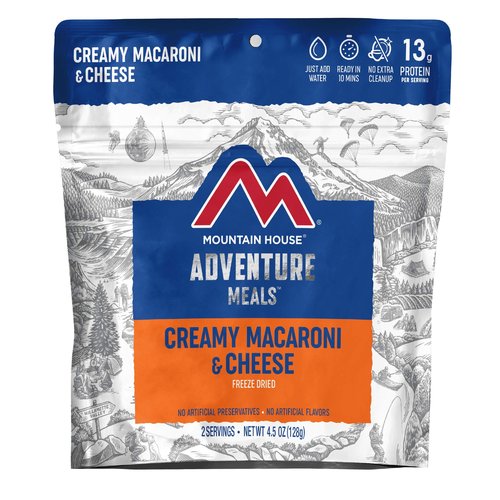 Mountain House Scrambled Eggs with Bacon Single Serving & Creamy Macaroni & Cheese 2 Servings Freeze Dried Backpacking Camping Food