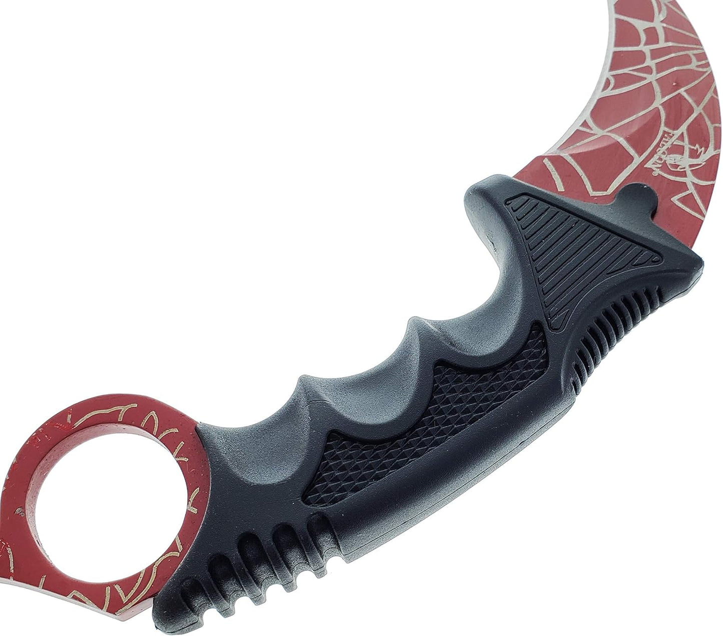 Falcon 7.5" CSGO Tactical Fixed Blade With ABS Sheath and Cord. For Collection, Gift, and Outdoors Camping Cut Ropes, Branches (Red Spider Web)
