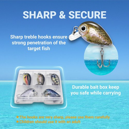 SHINETAO 5PCS Micro Crankbait Fishing Lures for Bass Trout Topwater Lures Kit Slow Sinking Sturdy Vib Set for Fishing Lovers Pocket Mini Lure Fishing Tackle Kits for Children