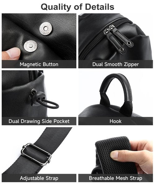 MOYYI PU Leather Sling Bag for Men Crossbody Side Bag Man Backpack Black Small for Hiking Travel