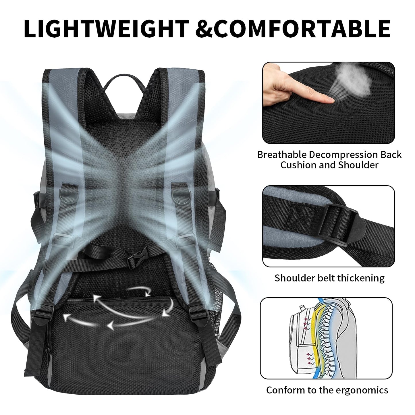 40L Lightweight Hiking Backpack for Men and Women, Packable Backpack for Travel Outdoor Sports Camping (grey)