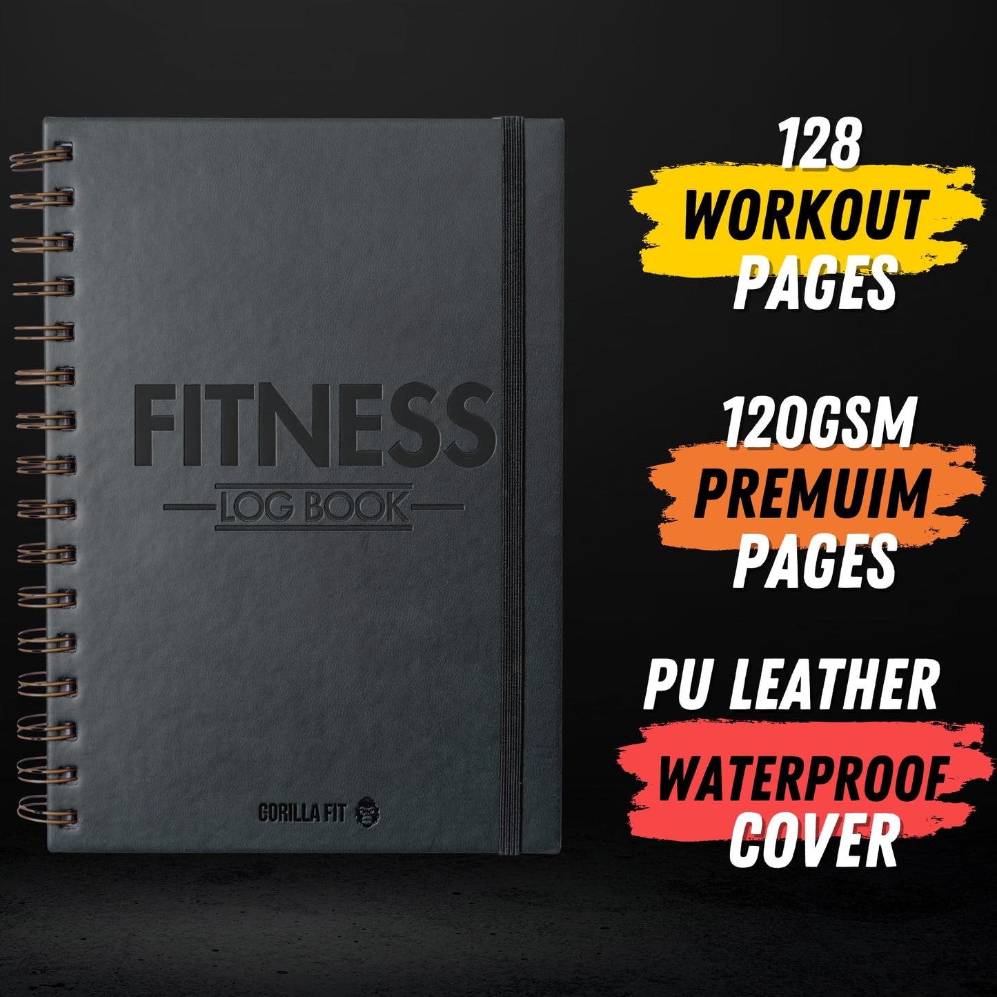 Gym Workout Journal (A5) - Hardback Leather PU Workout Tracker (128 Workouts) - Set Goals & Track Progress | Premium Fitness Journal & Log Book by Gorilla Fit