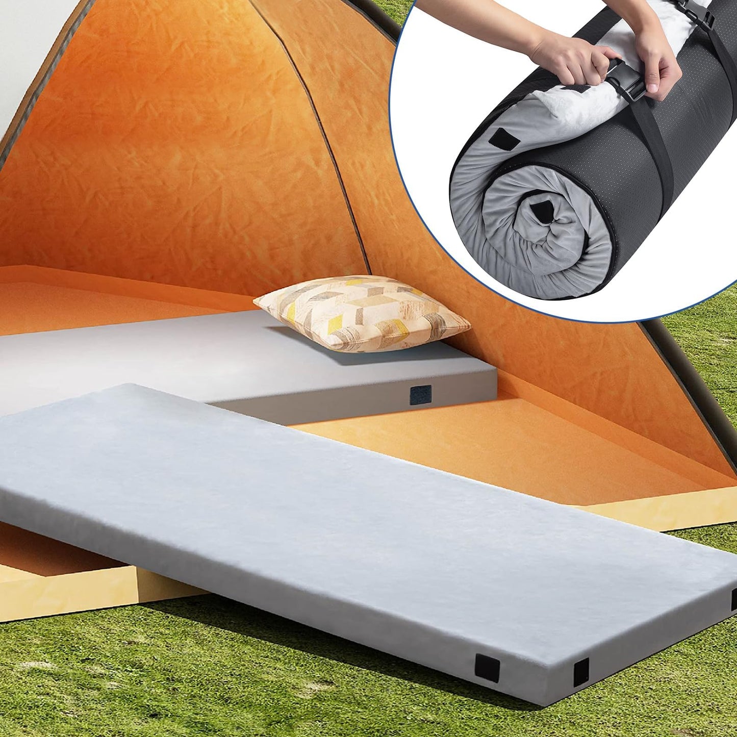 Memory Foam Camping Mattress,Portable Roll Up Sleeping Pad with Removable Waterproof Cover Travel Bag,Sleeping Mats for Car Indoor Outdoor Travel,CertiPUR-US Certified, Made in USA,Kid 63"×26"×2.5"