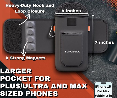 Magnetic Water Bottle Sleeve Bag and Large Pocket Phone Holder for Gym - Black Pouch with 4 Magnets - Attach it to Any Gym Equipment & Golf Carts - Magnetic Bag Mount for Phones - Gym Essentials