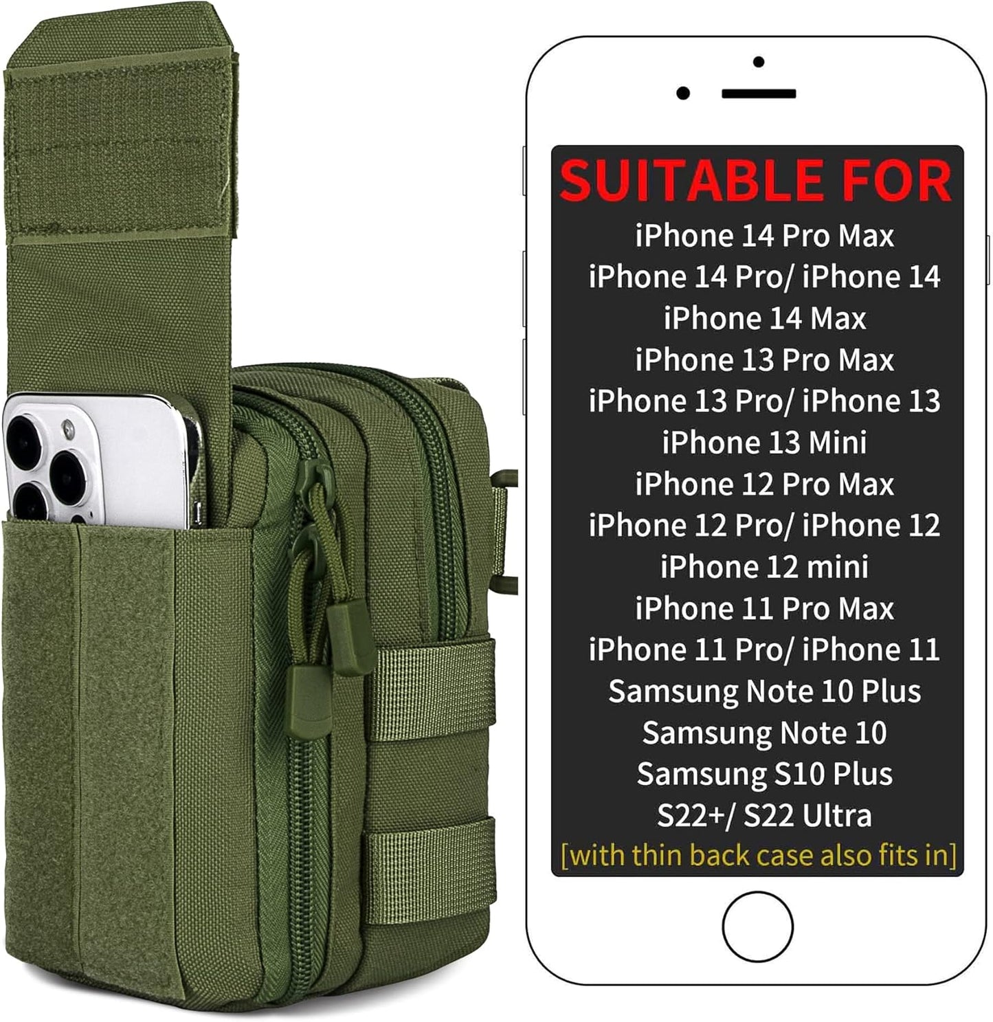 IronSeals Multipurpose Tactical Nylon Molle Utility EDC Pouch Waist Pack Detachable Strap with Flag Patch for iPhone 15 Pro Max/15 Pro/15/14 Plus/14 Pro Max/13 Pro Max/12 Pro Max/11 Pro Max
