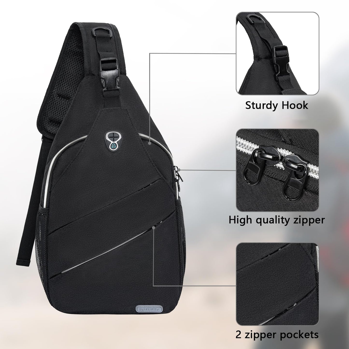 IBVIVIC Sling Backpack for Men Women, Crossbody Bags Travel Hiking Chest Bag with Adjustable Shoulder Strap (Black)