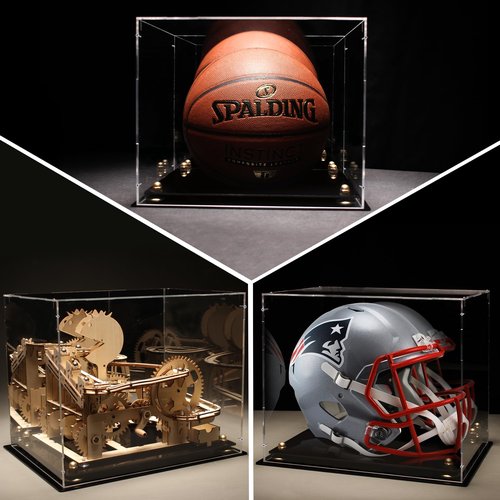 Xiomot Football Helmet Display Case Full Size with Mirror Back and Black Base Dustproof Clear Acrylic Display Case for Basketball Sports Memorabilia