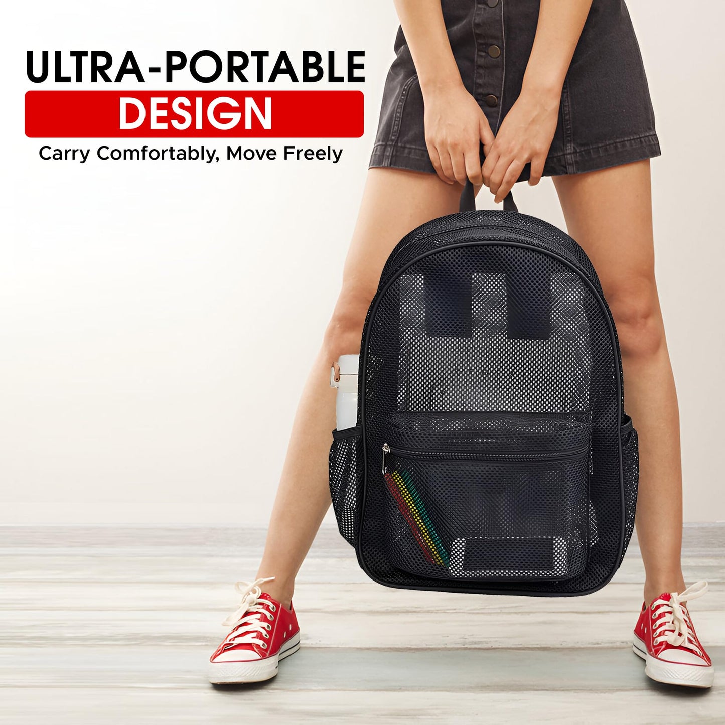 A CENTER Mesh Backpack,See Through Backpack with Padded Shoulder Straps for Work,Travel, Security, Swimming and Beach - Grey/Turquoise/Sweet Coral