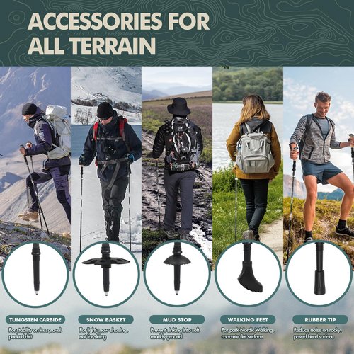 GPTCAMP Nordic Walking Stick, TPZ-1, Black 2pc Folding Collapsible Hiking Poles with Metal Quick Lock, Cork Handle, Lightweight 7075 Aluminum Trekking Poles for Seniors Women Men Hiking Gear