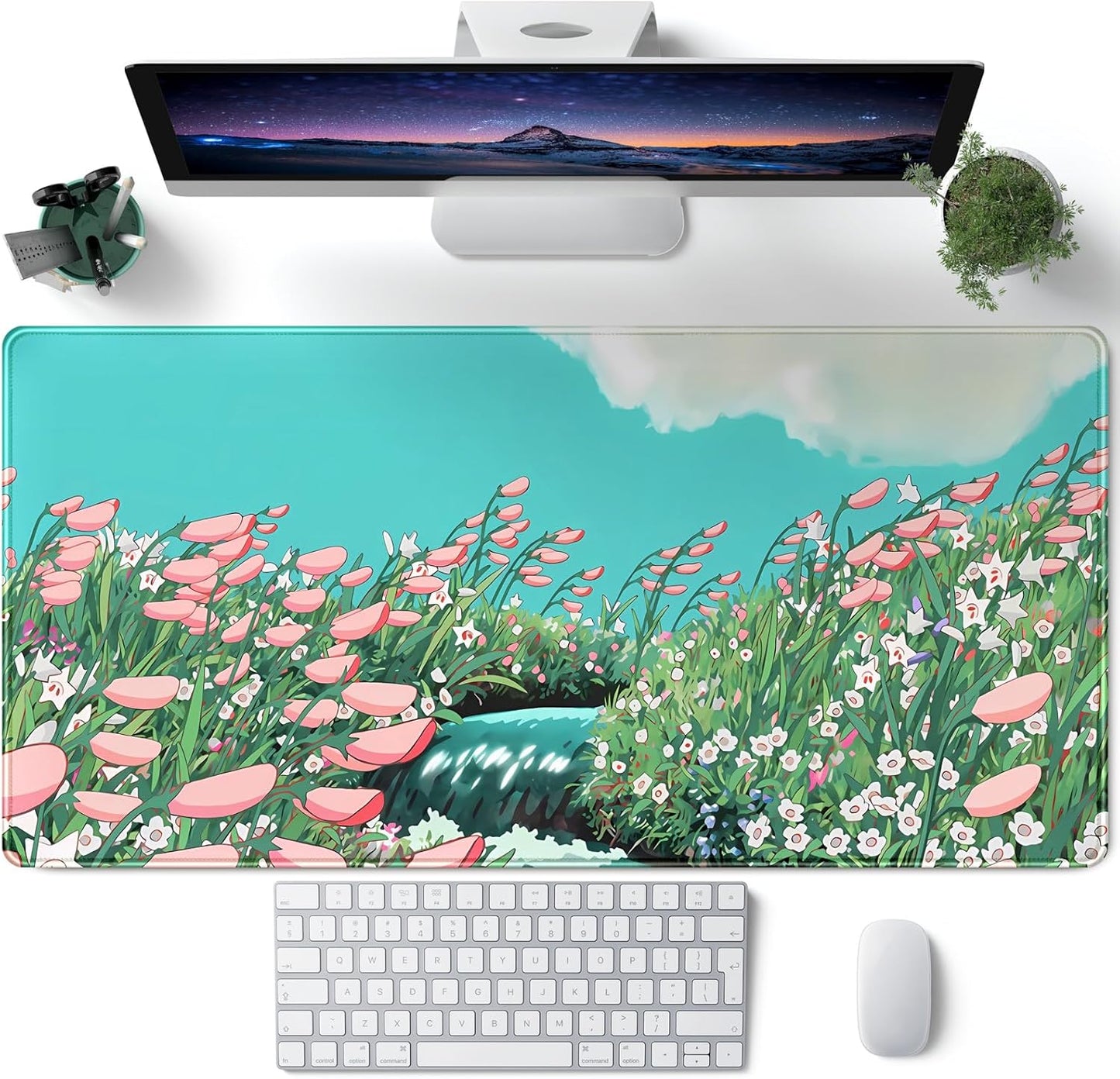 Japanese Desk Mat Riverside Full Moon Desk Pad Black Red Large Mouse Pad Gaming Mousepad Extended XXL Keyboard Pad 31.5 x 15.7 in Laptop Computer Mouse Keyboard Mat for Office Desk Decor