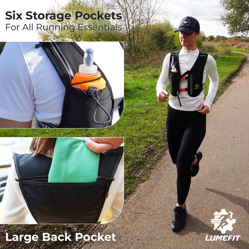 LUMEFIT Running Vest Phone Holder - Hydration Vest with Water Bottle- Reflective Vest for Men and Women- Running Hydration Vest Waterproof Phone Pouch
