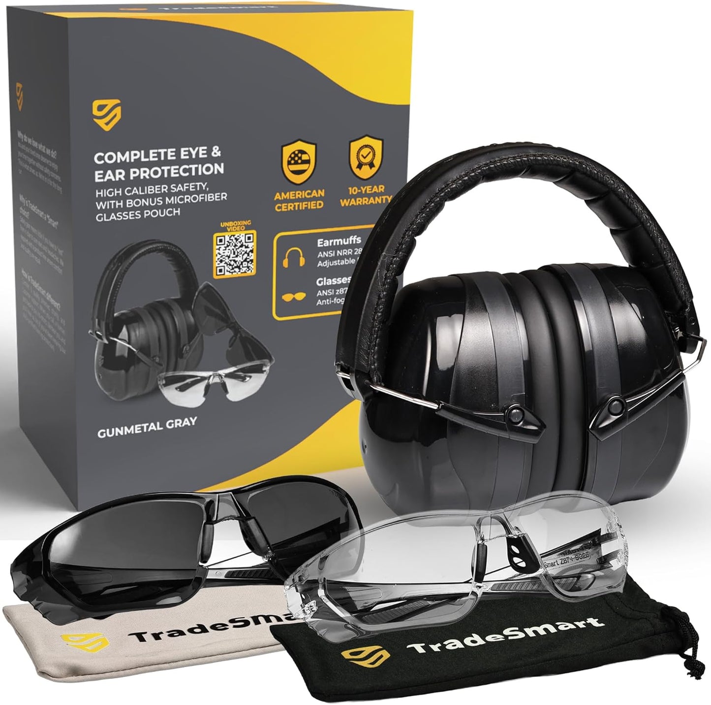 TradeSmart High-Performance Earmuffs for Shooting Range & Shooting Eye Protection Glasses + Firearm Confidence Course