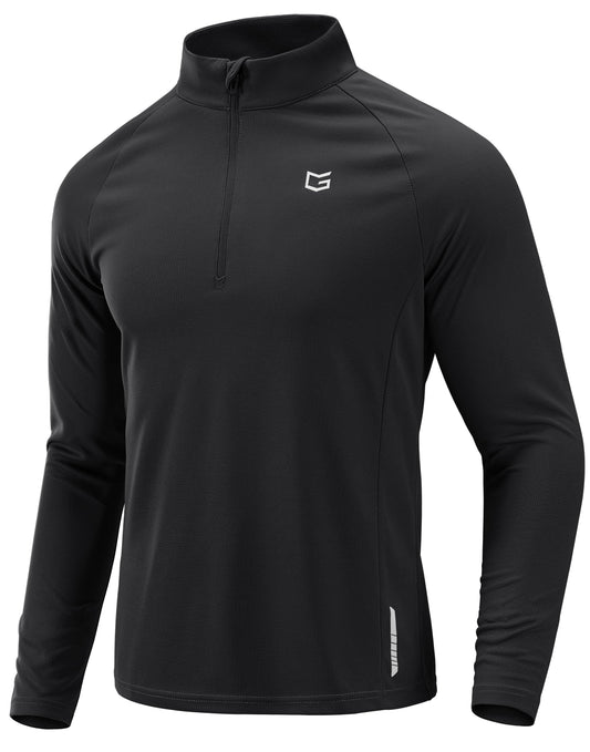 G Gradual Men's Running Shirts Long Sleeve Athletic Shirt Lightweight Quick Dry Quarter Zip Pullover for Men Workout Gym Golf(Black,L)