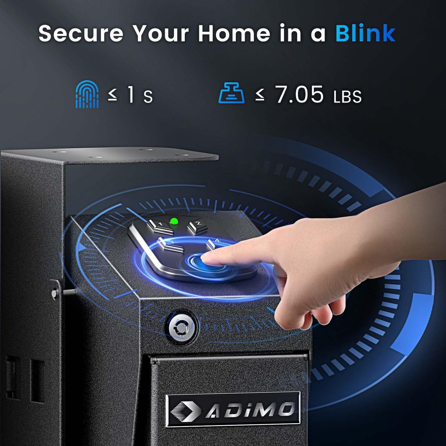 ADIMO Gun Safe for Handgun, Biometric Pistol Safe Fingerprint Quick Access Drop Down Single Mount Gun Safe with Keypad Lock and Key Lock, for Nightstand Wall Mount Bedside Desk Vehicle Bed