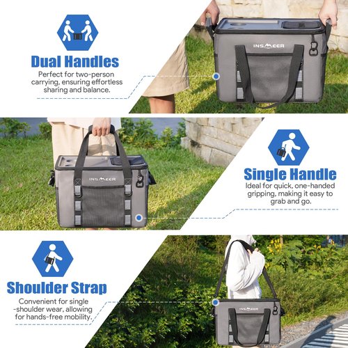 INSMEER Soft Cooler Bag with Hard Shell & 2 Cup Holders, Portable 40L/70 Cans Collapsible Cooler Bags Insulated with Leakproof for Travel, ice chests and Cooler Lunch Box for Beach Camping Picnic