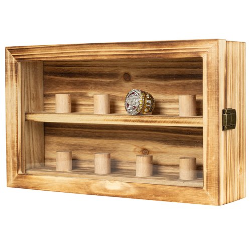 Freezing point Championship Ring Display Case Baseball Ring Holder Big Ring Storage Box Wooden Shadow Box for Baseball Basketball Football Softball Award Rings Fan Souvenirs 6