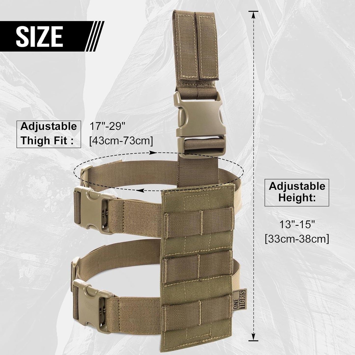 OneTigris Mini Molle Panel for Tools, Drop Leg Platform Minimalist Adjustable Thigh Rig for Flashlight Green