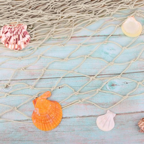 Decorative Fishing Net 5x10 ft,YuanDe 2 Pack Large Beige Picture Fish Net, Wall Photo Hanging Fishnet for Nautical Mermaid Pirate Ocean Themed Hawaii Beach Under The Sea Party Decorations