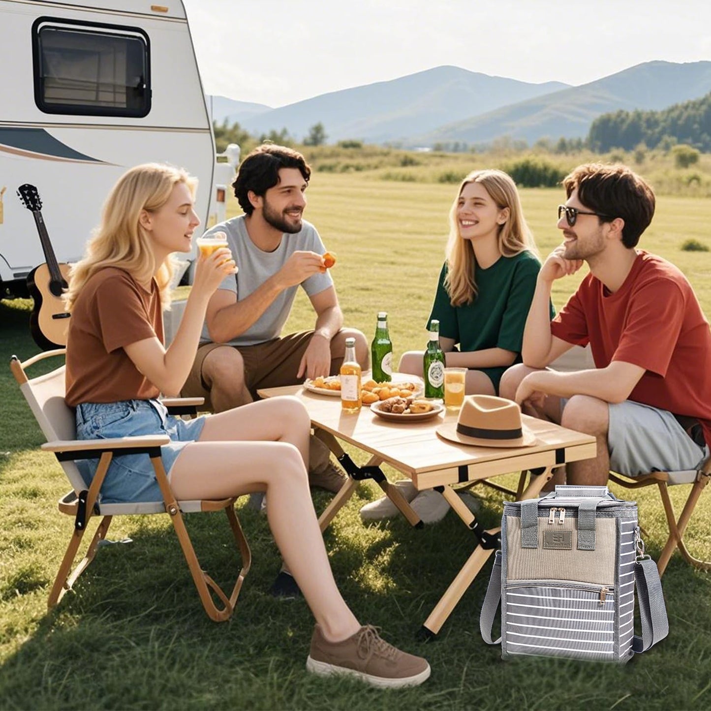 Fun Elements Insulated Cooler Bag, 18 Can Collapsible Leakproof Bag with Handle and Strap, Camping & Travel Cooler for Party, Beach, Picnic