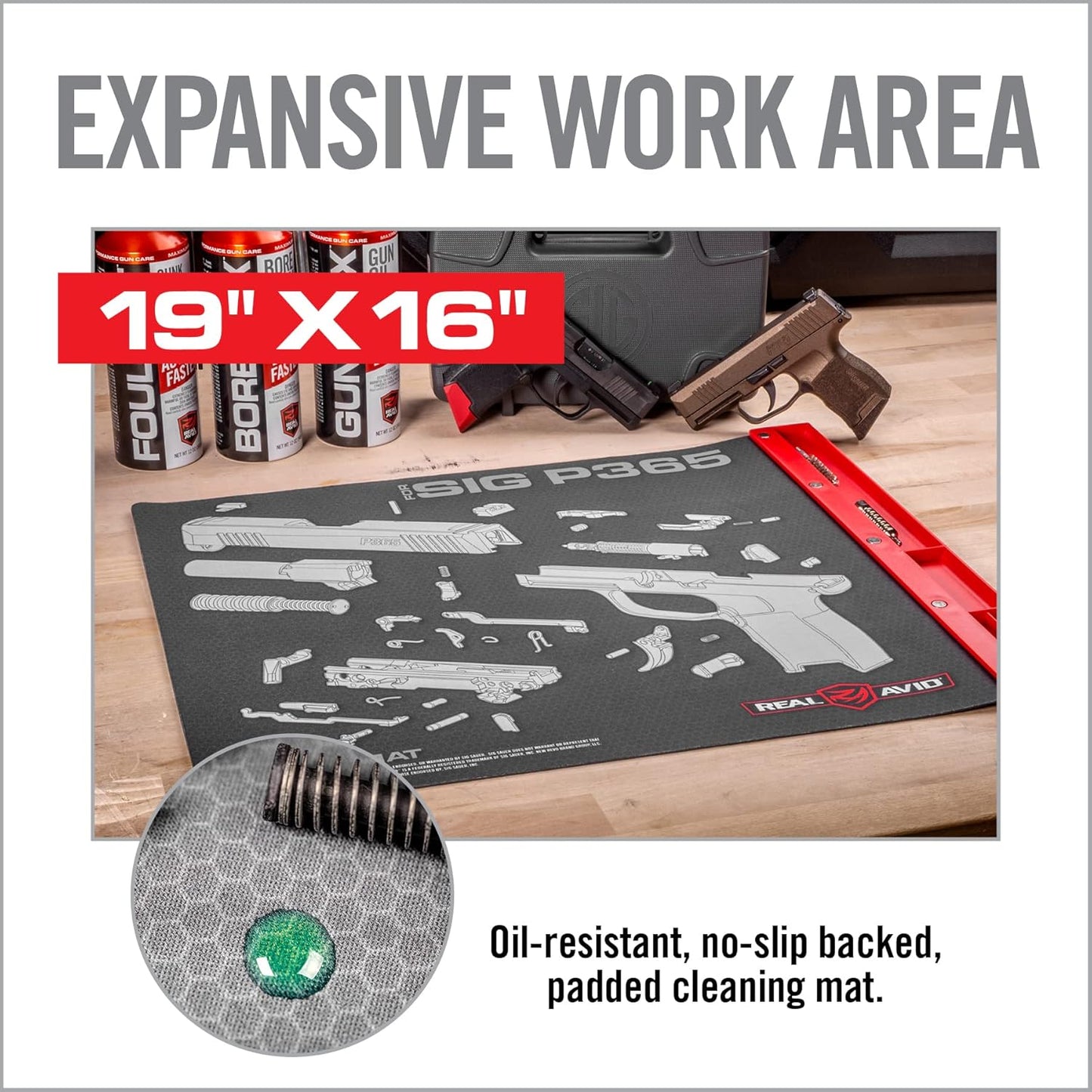 Real Avid Gun Cleaning Mat 19" x 16" with Magnetic Parts Tray | 1911, Glock, Smith & Wesson M&P or Sig Sauer P365 & P365XL (Choose Style Below)
