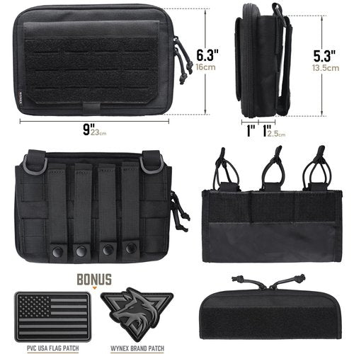 WYNEX Molle Admin Pouch of Kangaroo Style, Tactical Utility Tool Pouch with Mag/Zipper Strip Insert Modular EDC Medical Bag Organizer Attachment Patch Included