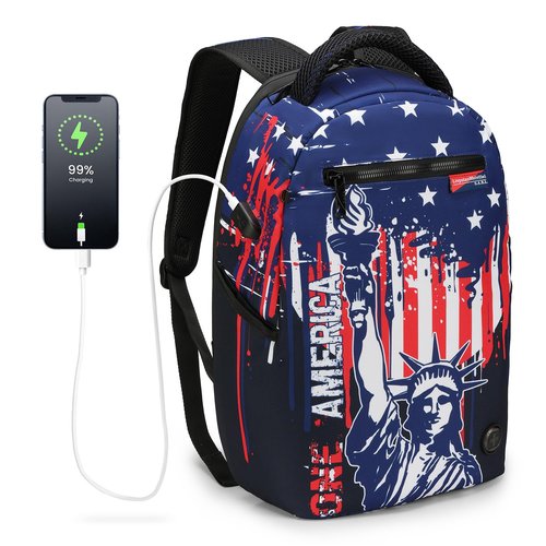Swissdigital Casual Backpack for Men with USB Charging Port,Large Capacity Travel Backpack,Water-Repellent College Backpack for Men and Women (LM100002) One Nation One World