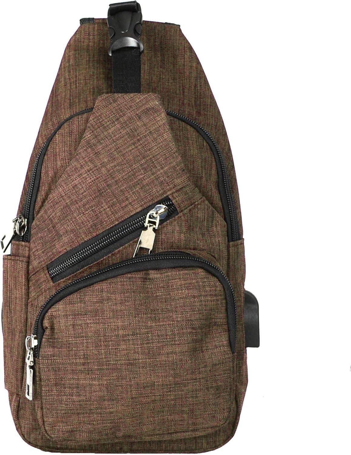 Anti-Theft Daypack Crossbody Sling Backpack, USB Charging Connector Port, Lightweight Day Pack for Travel, Hiking, Everyday, Regular, Black